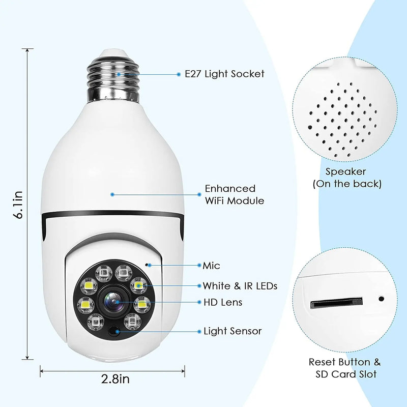 Câmera segurança wifi 360 com encaixe lâmpada