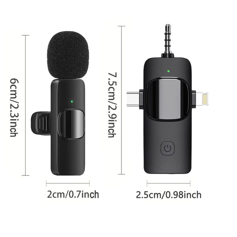 Microfone lapela sem fio profissional para entrevistas, vídeo podcast, iPhone, iPad, Android, Smartphone, câmera, computador, 4 em 1